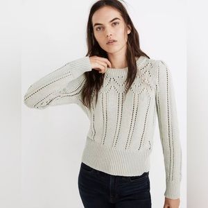 Pointelle Puff-Sleeve Sweater. Sage Mist. Size S. Madewell.